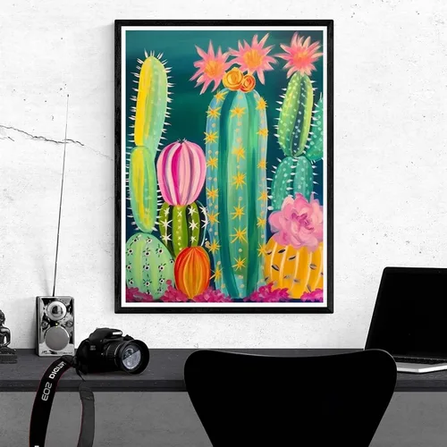 Vista 4 de Kaliosy Kits de arte de diamantes 5D para adultos, cactus por números, pintura de diamantes, plantas de arte de bricolaje, taladro completo