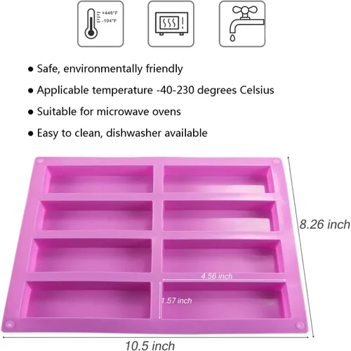 Vista 3 de Molde de silicona para barra de granola, paquete de 2 moldes rectangulares de 8 cavidades para nutrición/cereal/energía para barra de chocolate