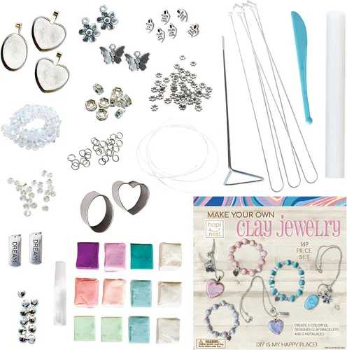 Vista 2 de Hapinest Haz tu propio kit de fabricación de joyas de arcilla para niñas, crea 3 pulseras y 3 collares