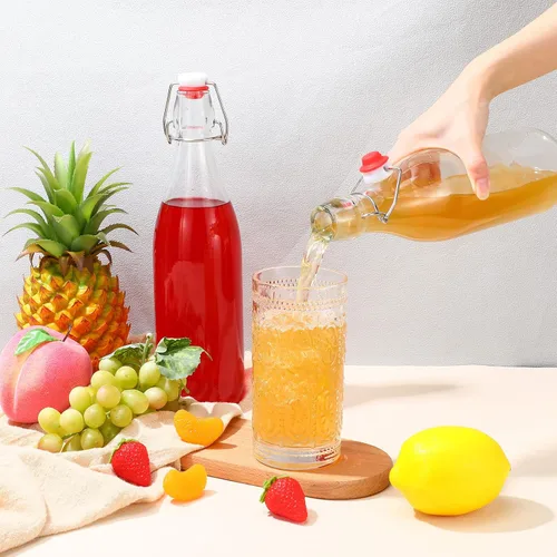 Vista 5 de Aoriher Paquete de 12 botellas de vidrio de 32 onzas con tapa abatible de 1 litro, botellas de cerveza para el hogar, botellas de cerveza con cierre