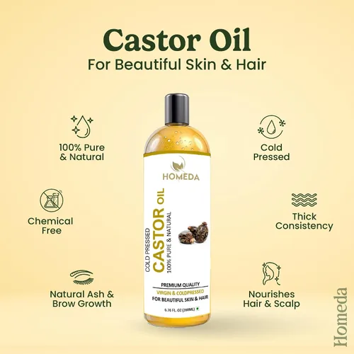 Vista 2 de Aceite de ricino orgánico para el crecimiento del cabello (6.7 fl oz) Aceite de ricino, aceites de ricino prensados en frío sin hexano puro, Huile