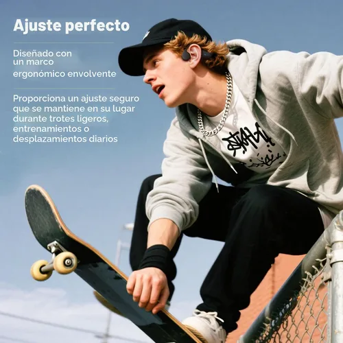 Vista 3 de Auriculares inalámbricos de conducción ósea de oído abierto con micrófono, auriculares deportivos Bluetooth de 12 horas de reproducción, ligeros