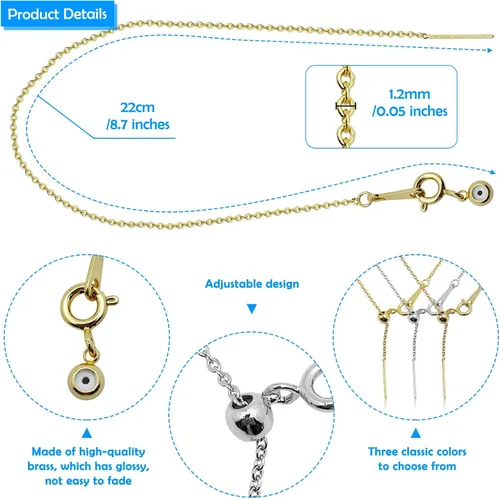 Vista 4 de 3 pulseras ajustables para hacer joyas, 3 colores, cadenas extensoras deslizantes de latón ajustable, pulsera ajustable para mujeres y niñas