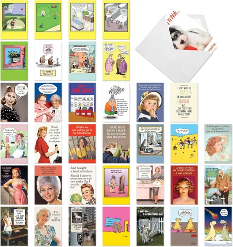 Vista 7 de NobleWorks - Caja de 36 tarjetas de felicitación en blanco divertidas surtidas con sobres, paquete variado de humor mixto - Amistad para hombres