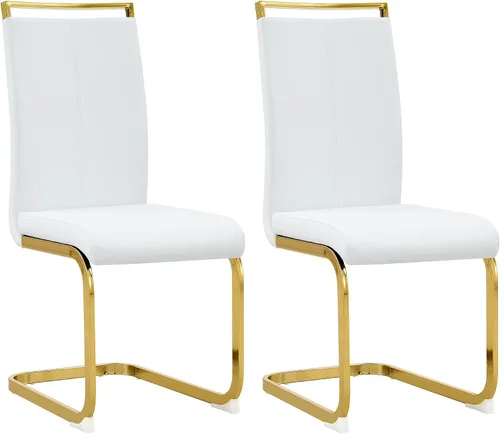 Vista 18 de Juego de 2 sillas de comedor, sillas de cocina, sillas sin brazos, sillas laterales de cuero y patas de metal con respaldo alto