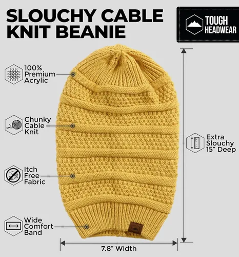 Vista 27 de Slouchy Cable tejido Gorro de lana por Tough Headwear – Gorro de lana de gran tamaño Sombreros Gorros Graves Sombreros Para Hombres y Mujeres