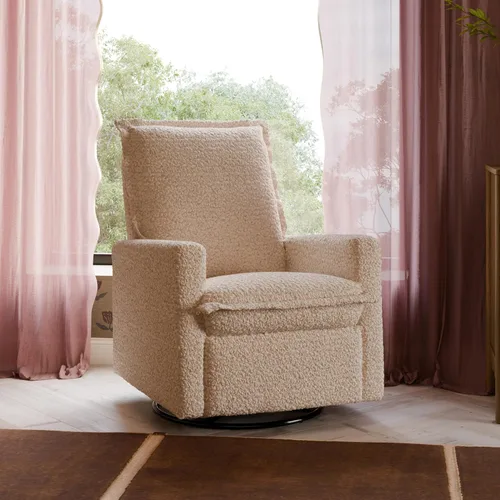 Vista 8 de Babyletto Cali Flange reclinable y planeador giratorio en lazo de peluche almendra, Greenguard Gold y certificado CertiPUR-US GREENGUARD Gold &