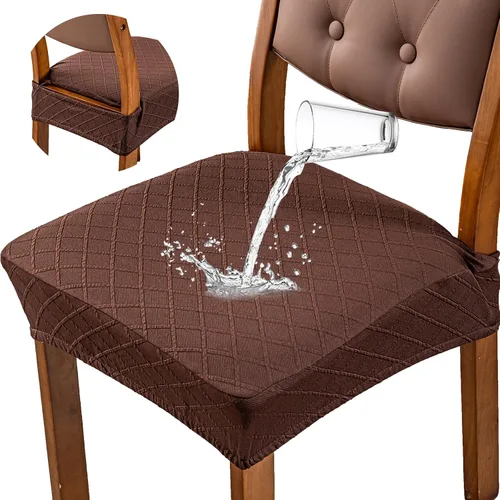 Vista 21 de Fundas de asiento impermeables para sillas de comedor, fundas para sillas de comedor y cocina (beige, 2 piezas) Jacquard Removable Machine