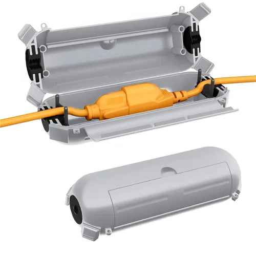 Vista 18 de RESTMO Paquete de 2 fundas compactas para cable de extensión para exteriores, caja impermeable IP44 y funda de seguridad, ideal para proteger