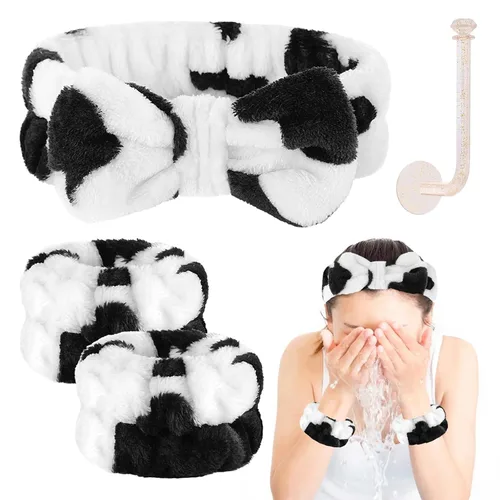 Vista 23 de CERETIA Juego de lavado facial – diadema, pulseras con soporte, toallas de muñeca de spa absorbentes de microfibra