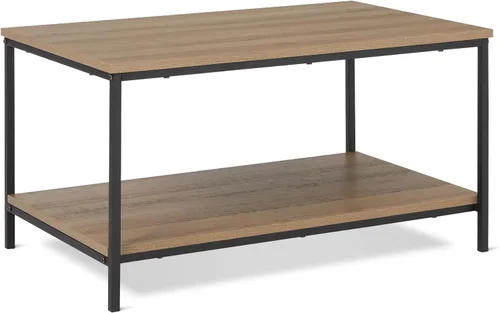 Vista 10 de Amazon Basics - Mesa auxiliar con estante inferior, mesa lateral para sala de estar, marco de acero, madera negra