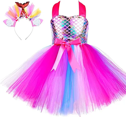 Vista 2 de Viyorshop Girls Mermaid Costume LED Light Up Mermaid Tutu Dress Up Gifts Princess Dress for Halloween Birthday Gift 3-8Years