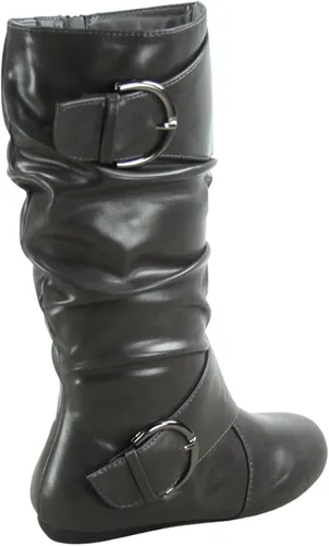Vista 3 de Botas de mujer con hebilla lateral, cierre de cremallera, puntera redonda, planas, con tacón bajo, de media pantorrilla