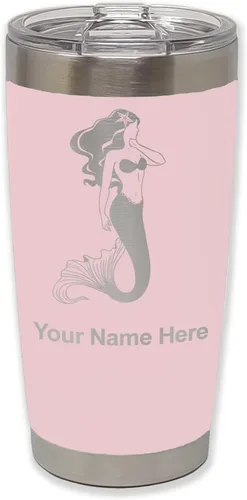 Vista 12 de LaserGram Vaso aislado al vacío de 20 onzas, sirena, grabado personalizado incluido (negro)