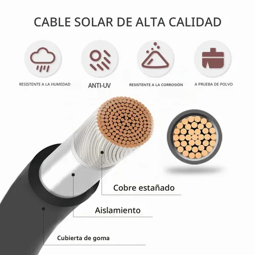 Vista 3 de Cable de extensión de panel solar ELFCULB - 1 par de 10AWG 3 pies, cable de extensión solar negro y rojo, cable de panel solar PV con conectores