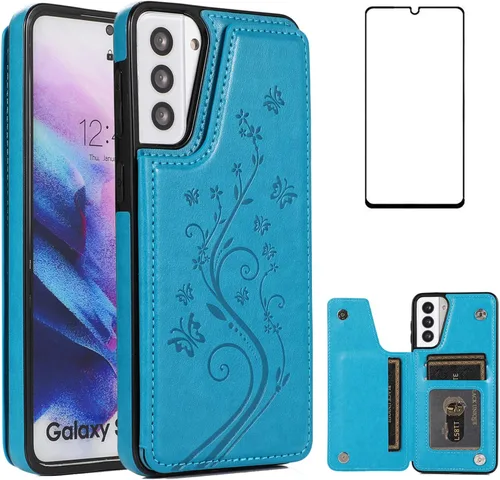 Vista 12 de Funda de teléfono para Samsung Galaxy S21 Plus Glaxay S21+ 5G con protector de pantalla de vidrio templado, tarjetero y tarjetero con soporte