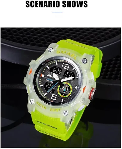 Vista 2 de SMAEL Reloj de pulsera militar para hombre, resistente al agua, para exteriores, deportivo, con fecha, multifunción, LED, con alarma y cronómetro