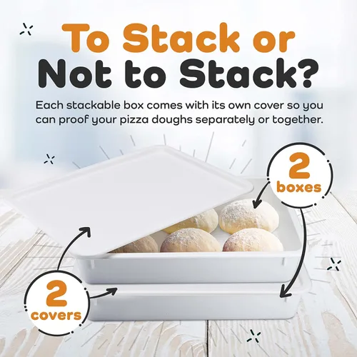 Vista 2 de GSM Brands Caja para probar masa de pizza - Bandejas apilables de calidad comercial con cubiertas (43,8 x 33 cm) - 2 bandejas y 2 cubiertas