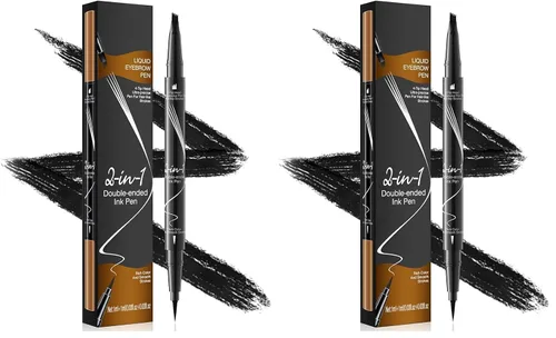 Vista 13 de Pinkiou Lápiz de cejas Microblading - Lápiz de cejas 2 en 1 de doble punta con 4 puntas de tenedor y cepillo de precisión, negro