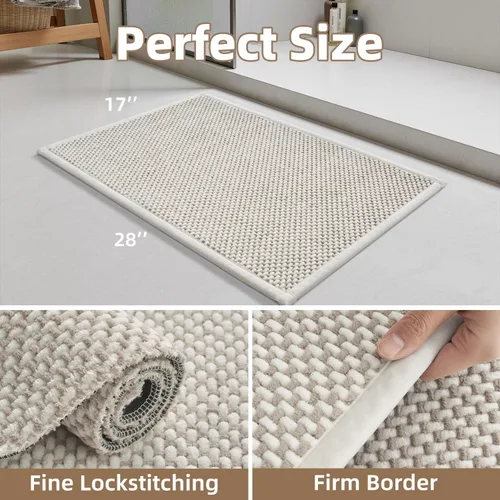 Vista 2 de PADOOR - Tapete de baño de felpilla súper absorbente, tapete de baño con parte trasera de goma antideslizante, fácil de limpiar, para frente