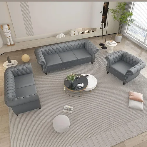 Vista 34 de QHITTY Juego de 2 piezas para sala de estar, Sofá Seccional Chesterfield Silla Contemporáneo Tapizado de Terciopelo Loveseat Juego de Sofás