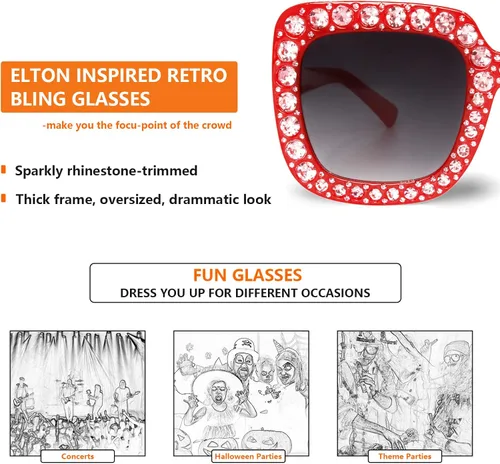 Vista 4 de Gafas de sol cuadradas de cristal Elton extra grandes con diamantes de imitación para concierto