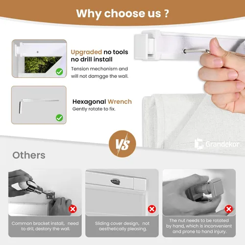 Vista 3 de Grandekor - Persianas romanas inalámbricas sin perforación para ventanas, persianas opacas de tela para ventanas interiores, protección UV