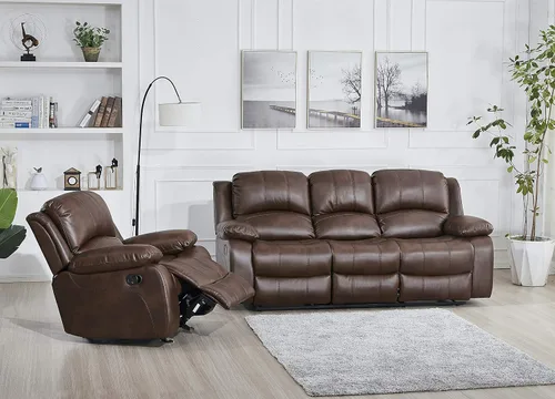 Vista 19 de Betsy Furniture Sofá reclinable de piel sintética con consola 8018, varios colores (beige, sofá biplaza)