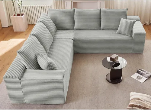 Vista 26 de Sofá modular de 96 pulgadas en forma de L, sofá modular de 3 asientos, sofá modular de pana de espuma viscoelástica sin hueso para sala de estar