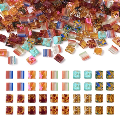 Vista 8 de Pandahall - 200 cuentas de vidrio cuadradas planas, cuentas de Tila de 2 agujeros en 10 colores para hacer pulseras, collares y aretes, joyería