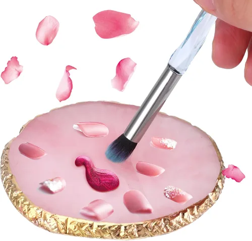Vista 2 de Ouligay Paleta de arte de uñas de resina Paleta de mezcla de maquillaje con borde dorado, herramienta de arte de uñas, diseño de gel, bandeja de Rosa