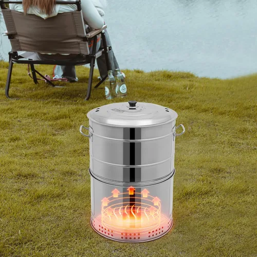 Vista 3 de Bacocoo - Parrilla de carbón de acero inoxidable para asador, ahumador portátil grande de 16 pulgadas, 50 pinchos y kit para colgar para acampar al