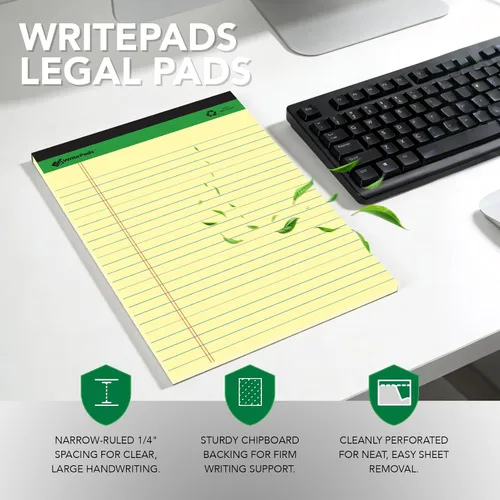 Vista 3 de KAISA Blocs de notas de tamaño legal amarillos 12blocs, hojas en papel reciclado de 5 x 8 pulgadas, con líneas estrechas, papel rayado pequeño