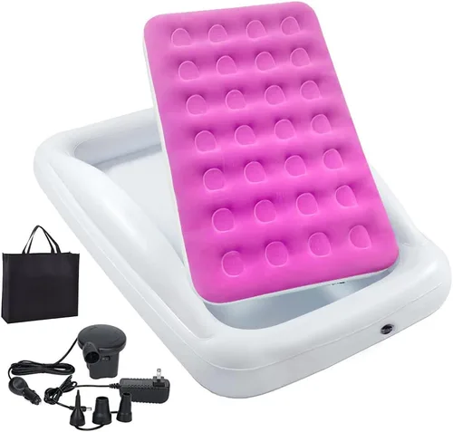 Vista 10 de Cama de viaje inflable para niños Fahuac, juego de colchón de aire para niños pequeños, cama hinchable portátil con barandillas y bomba eléctrica