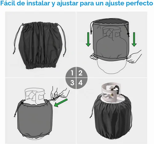 Vista 6 de Cubierta para tanque de propano Unicook 20lb, cubierta impermeable resistente para uso en exteriores para cilindro de gas con cordones ajustables