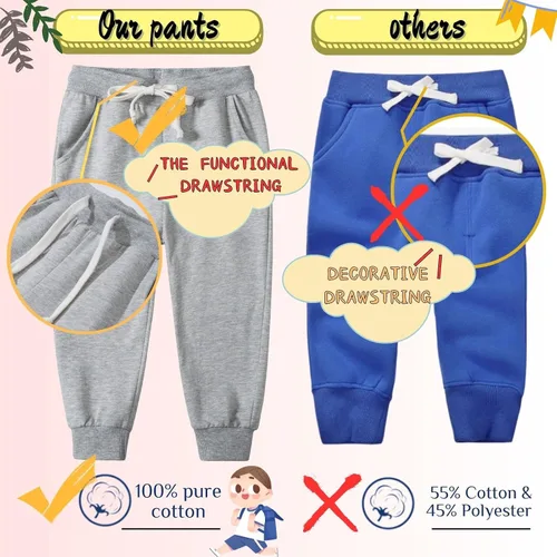 Vista 3 de Boy's 2-Pack Pants, Toddler Cotton Pull on Jogger, Kids Dinosaur Drawstring Elastic Sweatpants