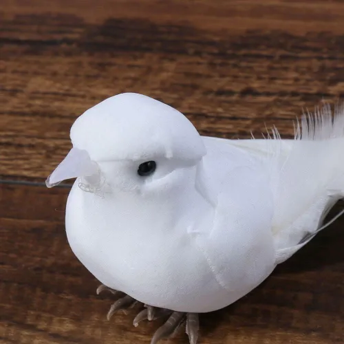 Vista 4 de HomeSoGood 2 palomas blancas de simulación, manualidades de pájaros artificiales, paloma de espuma para decoración del hogar, accesorios