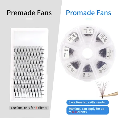 Vista 34 de Extensiones de pestañas de 1200 fans, prefabricadas, con volumen, 9-20mm, bandeja mixta, 20D, con punta en C, base puntiaguda, extensiones