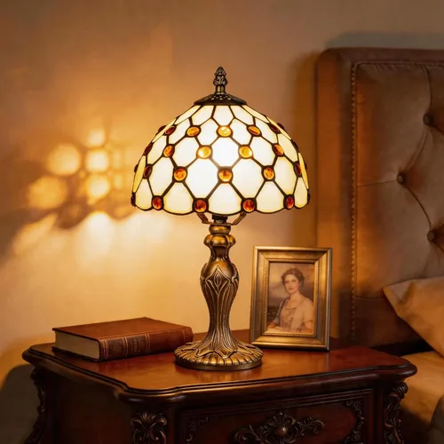 Vista 18 de Lámpara de mesa pequeña estilo Tiffany, lámpara de vidrio teñido antiguo de 5 pulgadas, lámpara de mesa de noche para escritorio, para dormitorio
