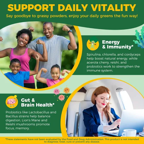 Vista 5 de Gomitas orgánicas Super Greens Daily Superfood + probióticos, espirulina