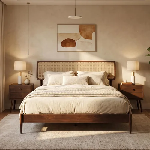 Vista 14 de NTC Lupin - Base de cama de madera con cabecero, base de madera de roble macizo y goma con listones silenciosos y soportes centrales de madera Negro