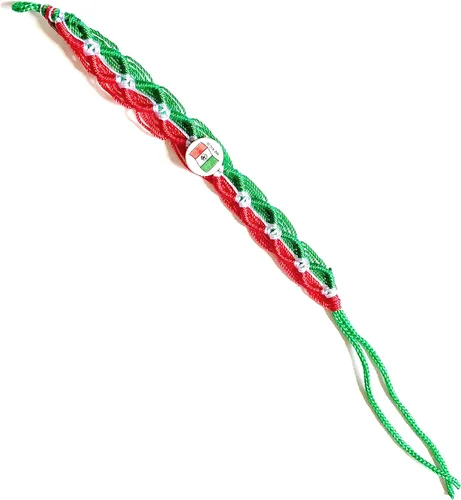 Vista 3 de Cinco pulseras de la amistad con la bandera de México, color tricolor, rojo, verde, blanco, Sin gemas.
