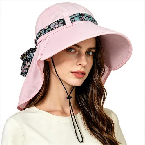 Vista 14 de Solaris UPF 50+ Gorro de ala ancha para mujer - Tamaño pequeño, ligero y plegable, gorro floral refrescante con solapa para el cuello
