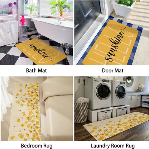 Vista 5 de Juego de 2 alfombras y tapetes de cocina de granja de primavera y verano, diseño floral de Hello Sunshine, antideslizante, lavable