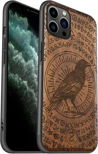 Vista 10 de Carveit Funda de madera para iPhone 11 Pro [madera natural y TPU suave negro] a prueba de golpes, protector de teléfono de madera único compatible