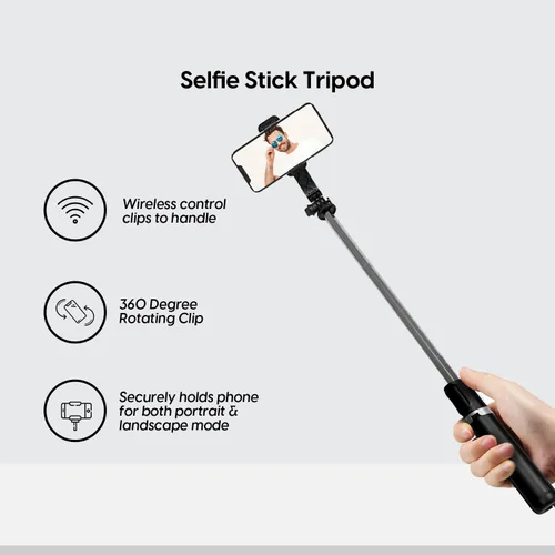 Vista 2 de TalkWorks Juego de palo selfie, control remoto y trípode compatible con iPhone 15/15 Pro/15 Pro Max, 14/14 Plus/14 Pro/14 Pro Max, 13/13