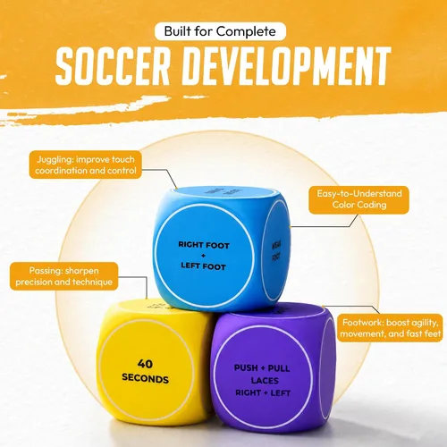 Vista 6 de Regalo de fútbol para niños y niñas de 8 a 12 años (6 dados de entrenamiento de fútbol) malabarismo, juego de pies y pases - Divertido juego