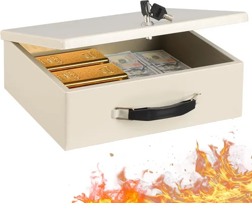 Vista 2 de KYODOLED Caja de documentos ignífuga con cerradura de llave, caja de almacenamiento grande para objetos de valor, caja de seguridad para pasaporte