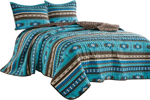Vista 2 de Jaba - Juego de edredón de 3 piezas con estampado fino, tamaño King, para todas las estaciones, diseño tribal navajo nativo americano, con fundas