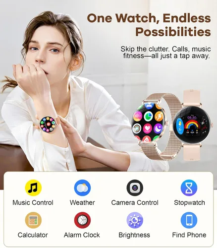 Vista 6 de Relojes inteligentes para mujer con llamadas/respuesta: reloj inteligente AMOLED de 1.43 pulgadas con pantalla táctil para teléfono Android